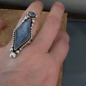 Sz 7.5 western ring blue, Sterling silver